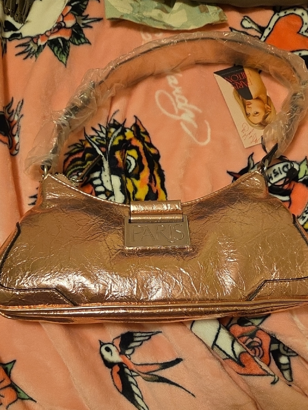 Paris Hilton Metallic Rose Gold Wristlet Clutch